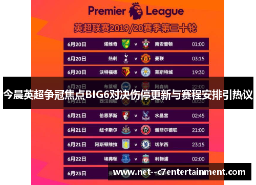今晨英超争冠焦点BIG6对决伤停更新与赛程安排引热议