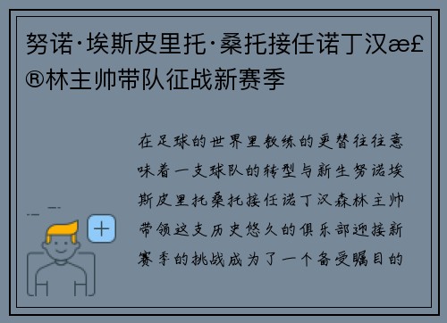 努诺·埃斯皮里托·桑托接任诺丁汉森林主帅带队征战新赛季